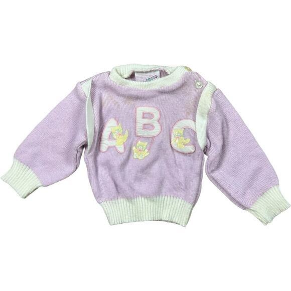 ABC Vintage 90’s Kitten Patch Lavender Baby Knit Sweater - Picture 1 of 4